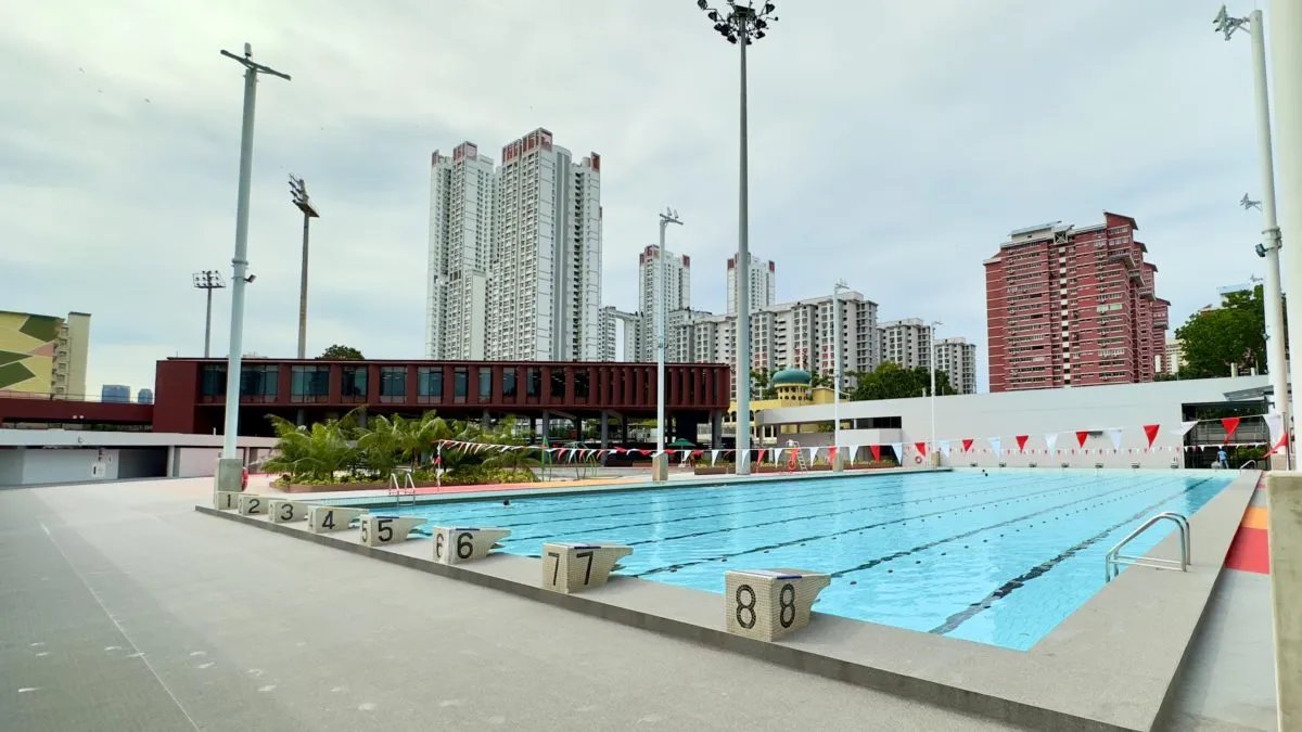 50-metre outdoor competition pool with 8 lanes and starting blocks at Delta Swimming Complex